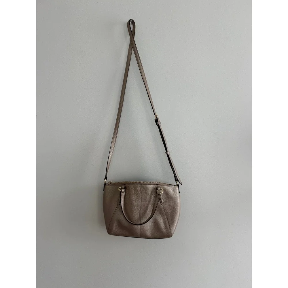 Coach Kelsey Metallic Taupe Pebble Leather Satchel Crossbody Bag F22316